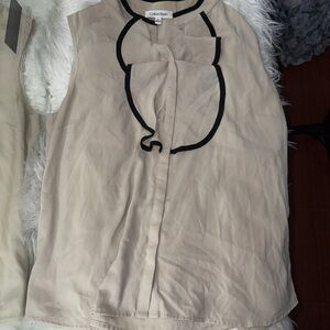 Calvin Klein Cream Sleeveless Blouse with Bib Collar